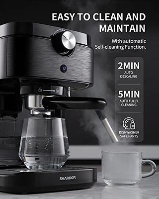 Manual Espresso Machine, 15 Bar Pump Pressure + Milk Frother Steam Wand - Black