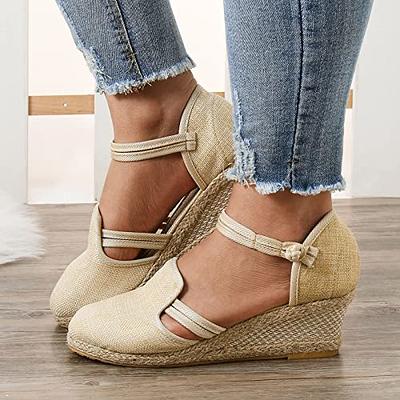 Gibobby Wedge Sandals for Women Wide Width Women's Ankle Strap