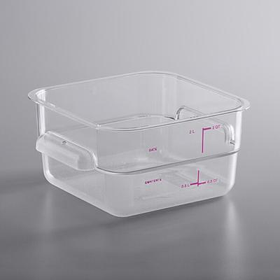 Vigor 2 Qt. Allergen-Free Clear Square Polycarbonate Food Storage Container  and Purple Lid - 3/Pack