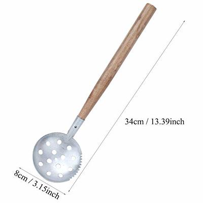 Fishing Scoop,2PCS Winter Ice Fishing Scoop Silver Wooden Handle