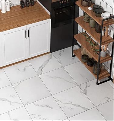 WESTICK White Marble Stick on Floor Tiles - Waterproof Vinyl Flooring for  Kitchen, Bathroom, Bedroom - Easy Installation - 5 PCS