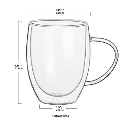 Double Walled Glass Coffee Mugs,350ml Large Insulated Espresso Cups, Clear  Glasses Cappuccino Mug With Handle