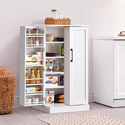  Furnaza 50 LED Kitchen Pantry Storage Cabinets - Food Cabinets  Freestanding Cupboards with 2 Doors with Racks and Shelves Adjustable for  Small Space in Dinning Room, Living Room, in White 