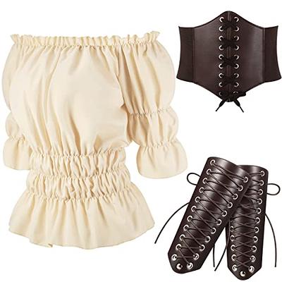 Womens Fashion Blouse Tops Corset Waist Belt Medieval Victorian Off  Shoulder Long Sleeve Shirt