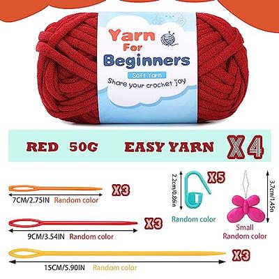 3 Pack Beginners Crochet Yarn Cotton Crochet Yarn for  Crocheting Knitting Beginners with Easy-to-See Stitches Cotton-Nylon Blend  Crochet Yarn for Beginners Crochet Kit(3x50g)-Black+Red+Hot Pink