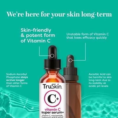 TruSkin Vitamin C-Plus Super Serum, Anti Aging Anti-Wrinkle Facial Serum  with Niacinamide, Retinol, Hyaluronic Acid, and Salicylic Acid, 2 fl oz -  Yahoo Shopping