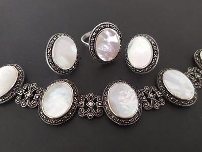 Mother of Pearl Pendant Earring Ring Bracelet Jewelry Set