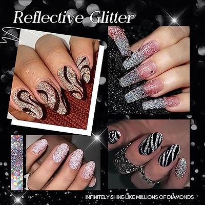 MEET ACROSS Reflective Glitter Gel Nail Polish, Shimmery Glitter Gel Polish  Set, Sparkly Shiny Gel Nail Art Varnish Manicure Kit, Soak Off LED Lamp,  for Beginners DIY at Home Shiny Reflective Gel