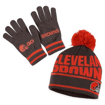 Cleveland Browns WEAR by Erin Andrews Women's Cable Stripe Cuffed Knit Hat  with Pom and Scarf Set - White