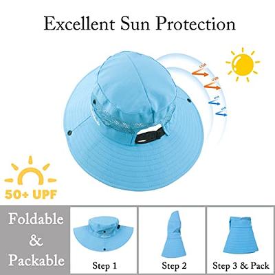 Mukeyo Toddle Child Kids Girl Summer Sun Hat Wide Brim UV Protection Hats  Foldable Ponytail Bucket Cap for Beach Fishing Pure Blue - Yahoo Shopping