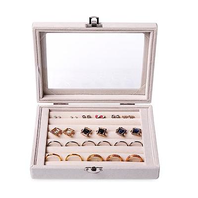 Frebeauty Rings/Earring Organizer Tray with Clear Lid, 10 Slots Large PU  Drawer Insert,Jewelry Storage Box Jewelry Display Case,Jewelry Store  Showcase with Lock,Gift for Women Girls (10 Slots)