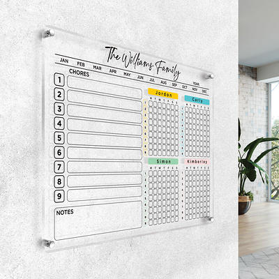 Large Clear Acrylic Chore Chart for wall | Dry-Erase Message White Board  Calendar Wall Mounted Office Home Family Organization Tools Must Haves  School