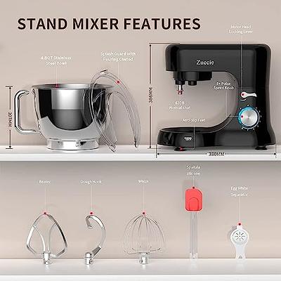 Stand Mixer, Zuccie 4.8QT Kitchen Electric Stand Mixer, 380W Motor Power  Food Mixer, 8+P-Speed Dough Mixer with Dough Hook, Wire Whip & Beater, Black