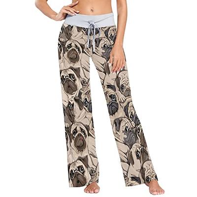 ALAZA Beige Pug Dog Art Pajama Pants for Women, Long Soft Lounge