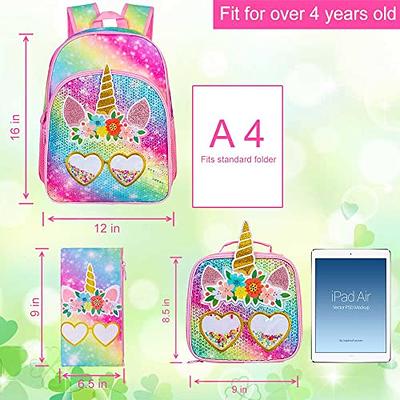 Sequin Mermaid Kids Backpack Set Sparkly School Backpack with Lunch Bag for  Girl