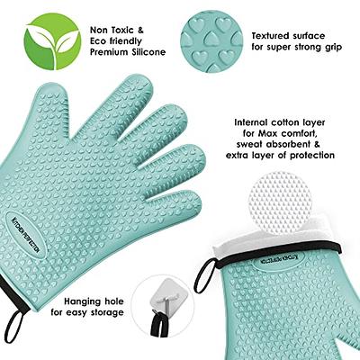 1 Pair Short Oven Mitts, Heat Resistant Silicone Kitchen Mini Oven Mitts  for 500 Degrees, Non-Slip Grip Surfaces and Hanging Loop Gloves, Baking