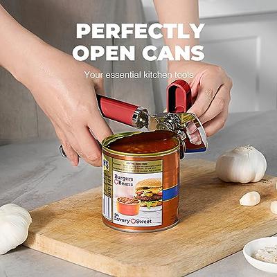 Can Opener Manual, Easy Grip Handheld Can Opener Smooth Edge, Can Openers  with Sharp Blade,Safety Effort-Saving Can Opener for Seniors Mama, Kitchen