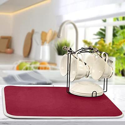 Burgundy Red Drying Dish Mat Drying Pads for Kitchen Counter