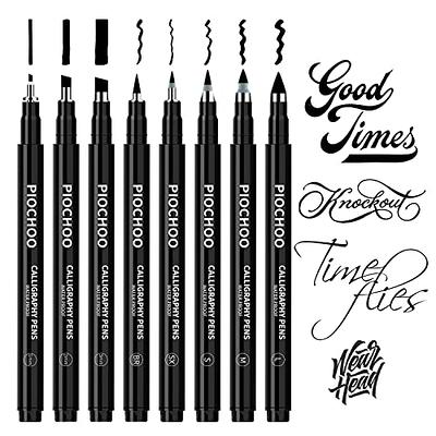 Misulove Hand Lettering Pens, Calligraphy Pens, Brush Markers Set, Soft and Hard Tip, Black Ink Refillable - 4 Size(6 Pack) for Beginners Writing, Art