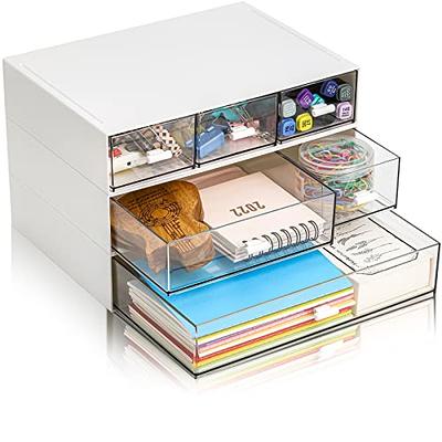 Stackable Desk Organizer with 2 Tier Drawers,Desk Storage Box ,Plastic  Makeup Organizer,Bathroom Organization Boxes,Desktop Box for Office School