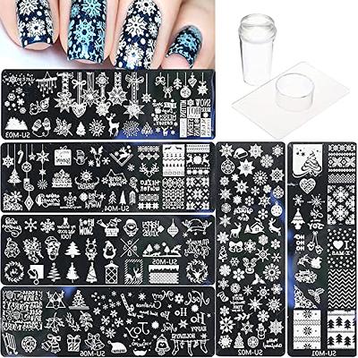 Christmas Nail Stamping Plates, 5Pcs Christmas Nail Stamper Kit Snowflakes  Xmas Tree Bell Snowman Elk Nail