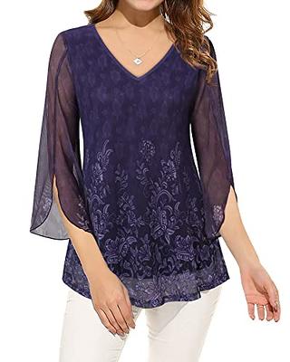 Bebonnie Dressy Tops for Evening Wear, Plus Size Bell 3/4 Sleeve Summer  Spring Fashion 2023 V Neck Chiffon Blouses & Button-Down Shirts Loose Fit  Flowy Swing Tunic Tops Deep Violet XXL 
