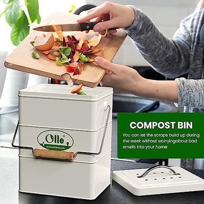 1.6Gal Kitchen Compost Bin Countertop Composter Bin Stainless Steel  Lid/Wood Box