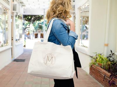 Modern Monogram Personalized Canvas Beach Tote Bag