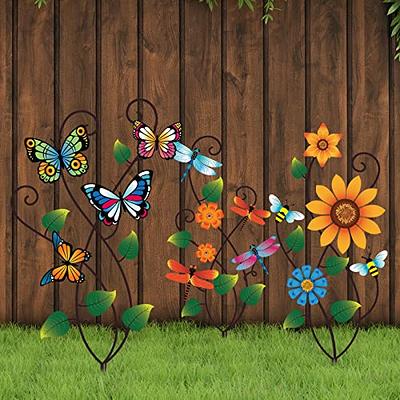 3 x Metal Butterfly Wall Art - Colourful Outdoor Garden Fence or