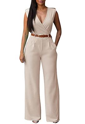 Pink Queen Jumpsuits for Women Dressy Wedding Formal Wrap V Neck Wide Leg Long  Pants Rompers Apricot M - Yahoo Shopping