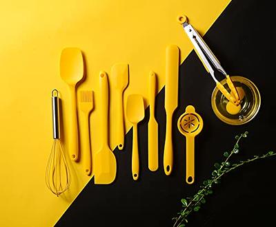 11 Piece Cooking Kitchen Utensils Set, Yellow Cooking Utensils Set, Non-Stick Silicone Spatula Set with Iron Utensils Holder, Silicone Kitchen