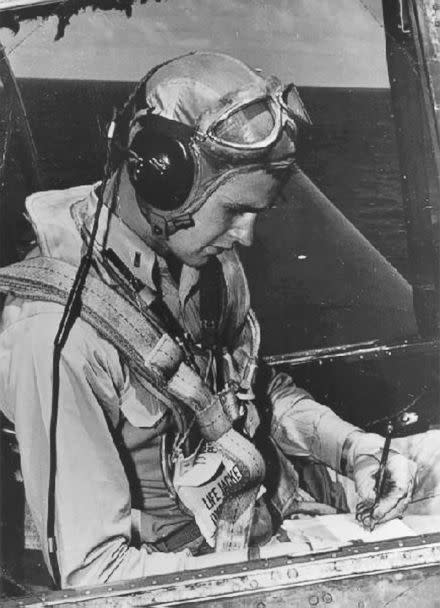 PHOTO: U.S. Navy pilot George Bush sits in the cockpit of an Avenger fighter aircraft, circa 1943-45. (George Bush Presidential Library/MCT via Getty Images, file)