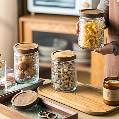 6 Glass Food Storage Containers with Wood Lids 24 oz Airtight Vintage Glass  Jar with Lid Decorative Candy Cookie Jar Clear Glass Canisters Kitchen Storage  Jars for Coffee, Sugar, Spice, Flour