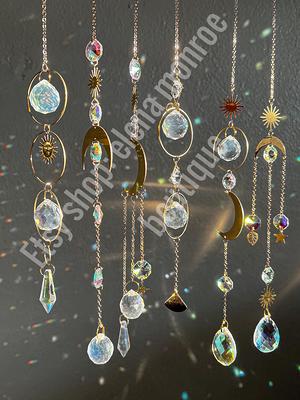 Sun Catcher Rainbow Prism Moon Crystal Stained Glass Suncatcher Healing  Crystals Stone Suncatchers Garden Home Moon Ornaments