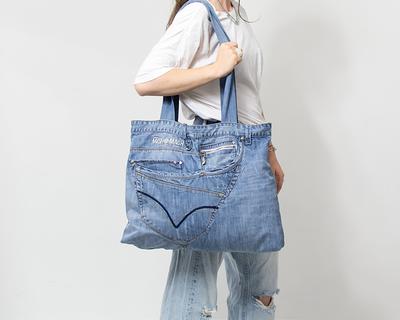 Denim Bag Recycled Jeans Bag Blue Shopper Bag Denim Purse 