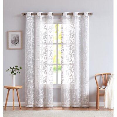 Lyndale Decor Beige Leaf Embroidered Grommet Sheer Curtain - 54 in. W x 84  in. L Clarita-84-BG - The Home Depot