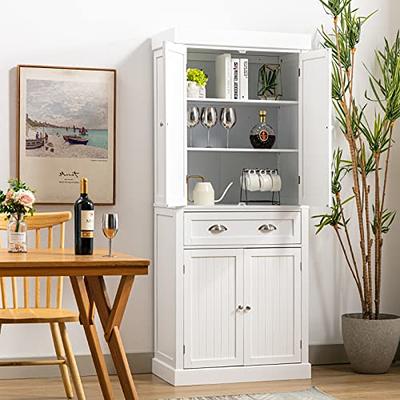 Kitchen Pantry with Hutch, Adjustable Shelves and Drawers, 4-Door Kitchen  Cupboard Storage Cabinet with Acrylic Glass Door, White 