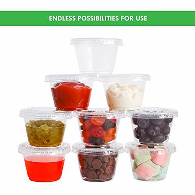 100 Sets - 2 oz. Small Plastic Condiment Containers with Lids