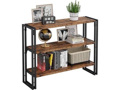 T4TREAM 5-Tier Tall Narrow Shelves Organizer with Doors Slim Bookshelf for  Home Office, Brown