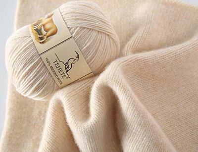 TEHETE 100% Merino Wool Yarn for Knitting 3-Ply Luxury Warm Soft  Lightweight Crochet Yarn (Beige)