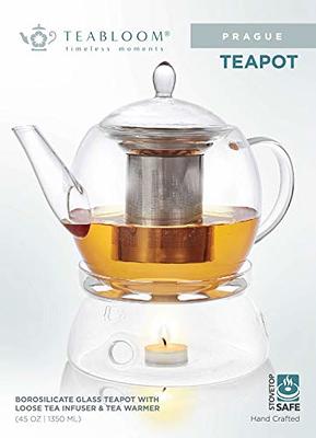 Glass Teapot Set, 34OZ/1000ML Glass Tea Kettle with Loose Tea Infuser &  Warmer, 5OZ/150ML Double-Wall Tea Cup Set of 4, Stovetop & Microwave Safe  Tea