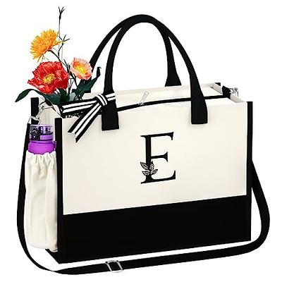 TOPDesign Personalized Initial Canvas Beach Bag, Monogrammed Gift Tote Bag  for Women