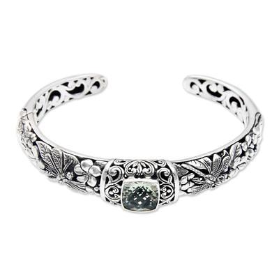 Onyx and Sterling Silver Cuff Locket Bracelet Indonesia - Deep Gaze