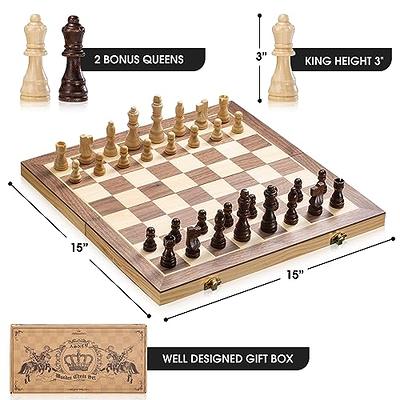  Wooden Chess Set for Kids and Adults – 17 in Staunton Chess Set  - Large Folding Chess Board Game Sets - Storage for Pieces