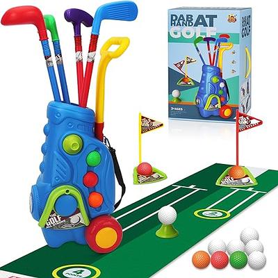  Kids Golf Set Golf Cart with Wheels, 4 Colorful Golf Clubs 3  Balls 2 Practice Holes with Flags & 2 Golf Tees