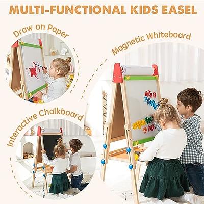  Kids Art Easel with Paper Roll Protable Double-Sided Easel with  Whiteboard Chalkboard Standing Easel with Tarys Wooden Kids Easel Height  Adjustable Easel for Kids Toodlers : Toys & Games