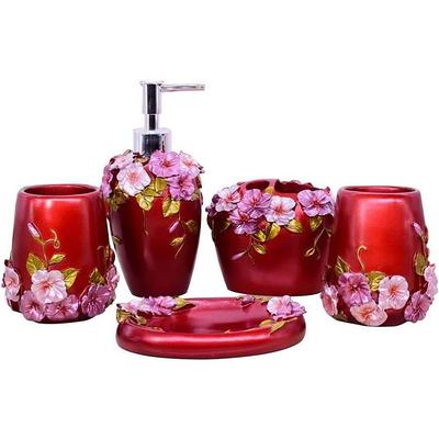 Dyiom Bathroom Accessories Set 6-Pieces Plastic (Red)