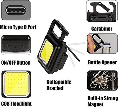 LED COB Keychain Light Solar Type-C USB Rechargeable Portable Flashlight  Built in battery Waterproof for Power Outage Emergency