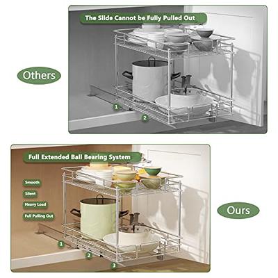 ROOMTEC New Version Pull Out Cabinet Organizer for Base Cabinet (17 W x 18 D), Kitchen Cabinet Organizer and Storage 2-Tier Cabinet Pull Out