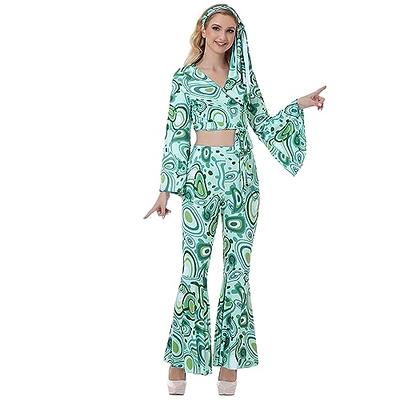 Women 1970s Retro Vintage Disco Jumpsuit Flares Pants Outfits Hallowee